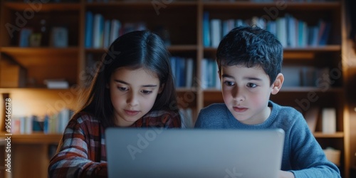 Children at the Library, Engaged with Laptops