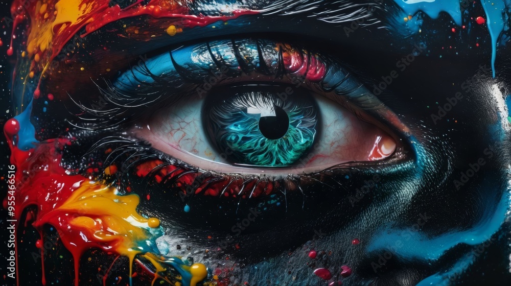 Close-Up of Persons Face With Painted Eye Close-Up of Persons Face With Painted Eye
