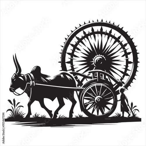 bullock cart wheel silhouette vector With White Background 