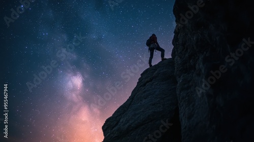 Adventurer Silhouette Against Starry Night Sky