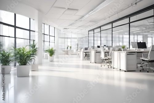 Blur focus of White open space office interior can be used as background