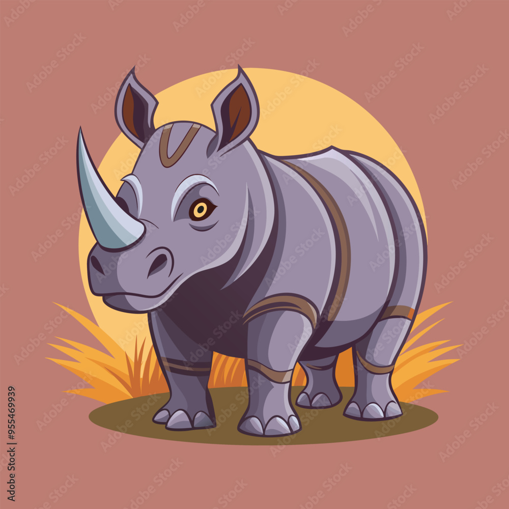 Fototapeta premium Rhino cartoon vector illustration style