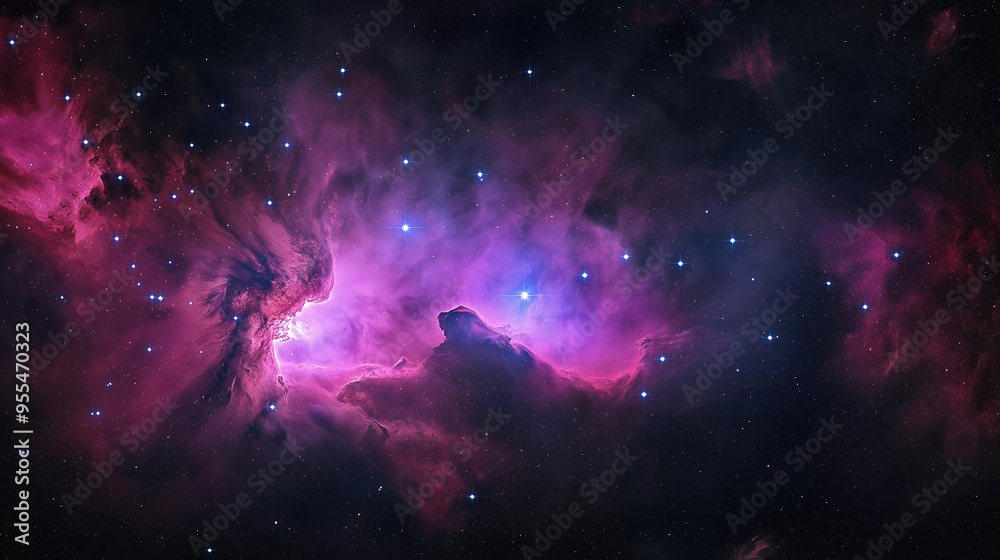 Obraz premium Stunning Cosmic Nebula: Vibrant Purple and Pink Galaxy Space Background - High Resolution Universe Starfield for Wallpaper, Astronomy, and Science Illustration