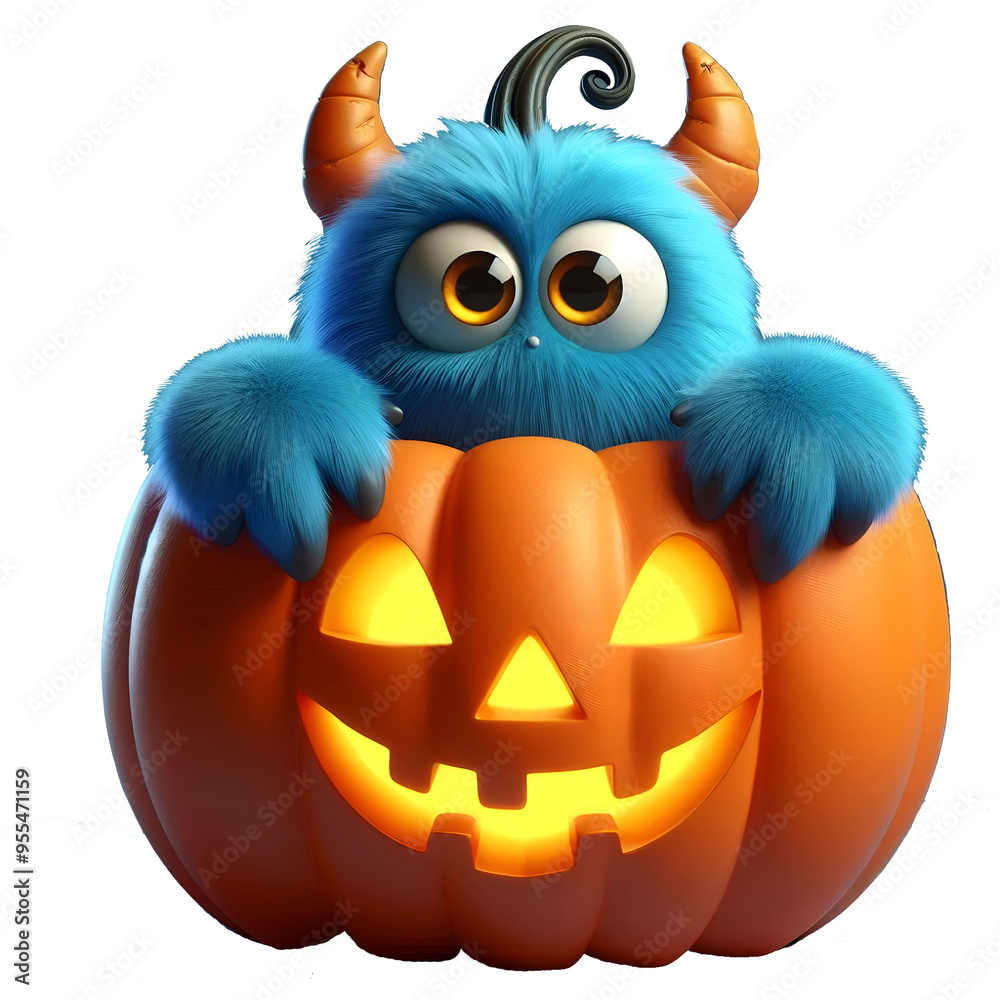 Cute Monster: Peeking Out of a Jack-o'-lantern, isolated on transparent background. Cute Monster: Peeking Out of a Jack-o'-lantern, isolated on transparent background.