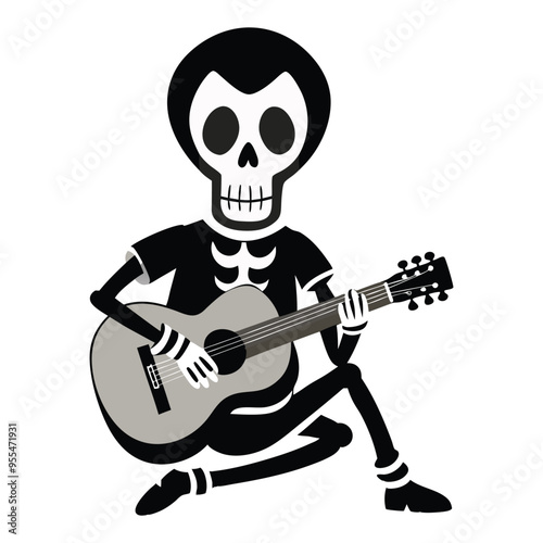 Skeleton Musician Playing Guitar - Day of the Dead Vector Illustration