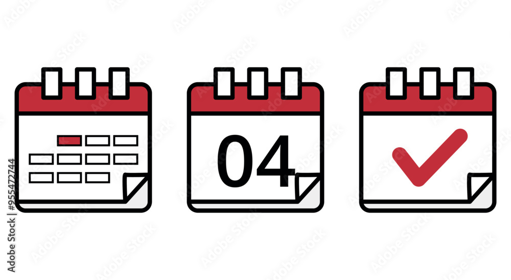Simple flat icons of calendars in different designs, calendar icon with specific day marked, day 04. Simple flat icons of calendars in different designs, calendar icon with specific day marked, day 04.