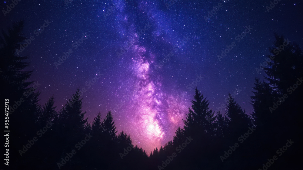 Stunning Milky Way Galaxy Over Pine Forest Silhouette: Breathtaking Night Sky Landscape Photography for Stargazers and Nature Lovers Stunning Milky Way Galaxy Over Pine Forest Silhouette: Breathtaking Night Sky Landscape Photography for Stargazers and Nature Lovers