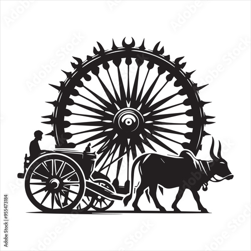 bullock cart wheel silhouette vector With White Background 