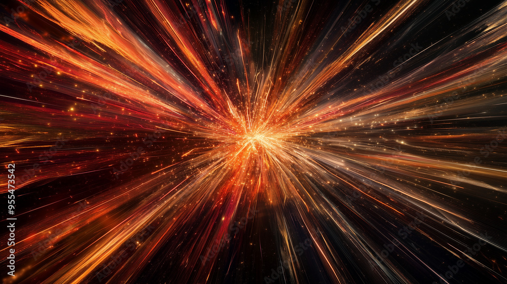 Fiery explosion of light with streaks of orange and red, creating a dynamic burst of energy on a dark background Fiery explosion of light with streaks of orange and red, creating a dynamic burst of energy on a dark background