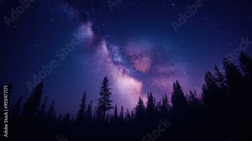 Stunning Milky Way Galaxy Over Pine Forest Silhouette: Breathtaking Night Sky Landscape Photography for Stargazers and Nature Lovers