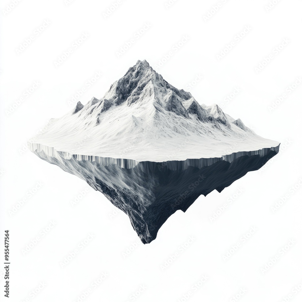 Floating Snowy Mountain Range on White Background Floating Snowy Mountain Range on White Background