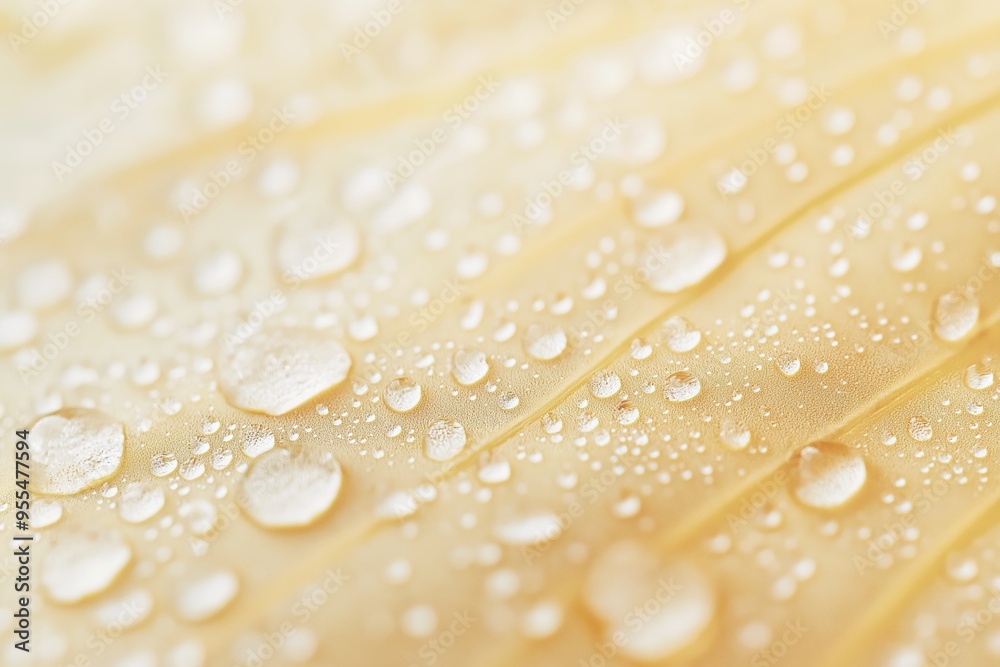 Fototapeta premium A close-up image showing the abstract detail of yellow fabric covered with fine water droplets, enhancing texture and vibrancy.
