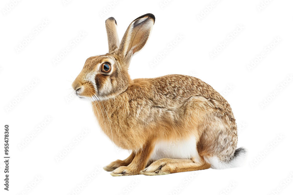 Fototapeta premium Brown Hare, Isolated, Transparent Background, Studio Lighting, Detailed Portrait