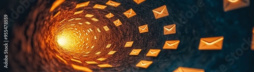 Tunnel of Emails, Digital Art, Abstract, Light, Perspective, Email Marketing, Digital Communication