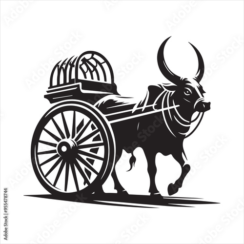 bullock cart wheel silhouette vector With White Background 