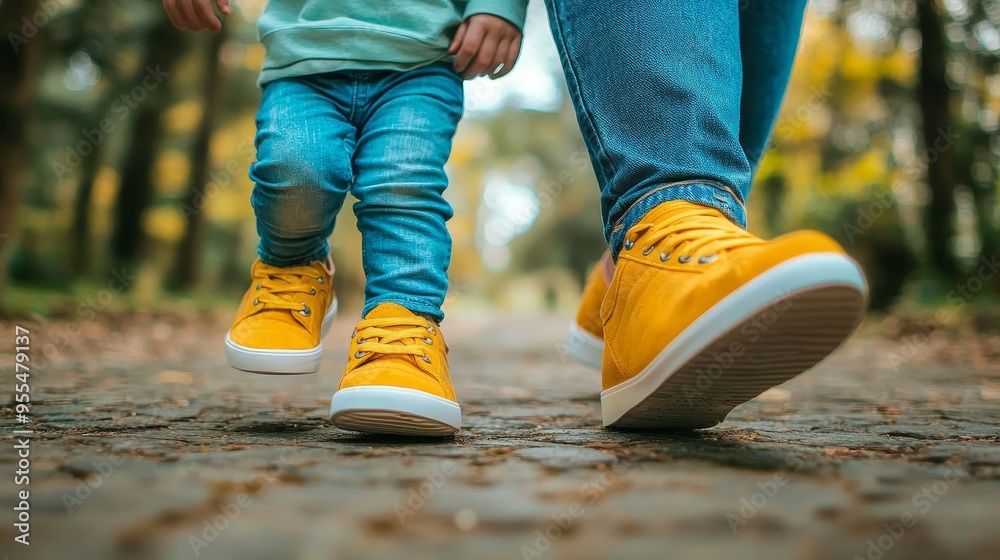 Yellow Sneakers on a Stone Path, Low Angle, Close-up, Fall Colors, Autumn, Footwear, Nature Yellow Sneakers on a Stone Path, Low Angle, Close-up, Fall Colors, Autumn, Footwear, Nature