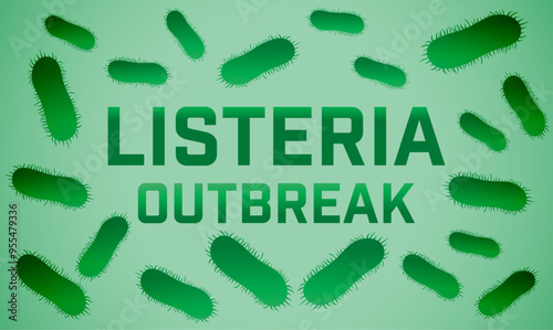 Listeria infection outbreak. Listeriosis bacteria. Contaminated food. Gradient vector background with germ cells and text.