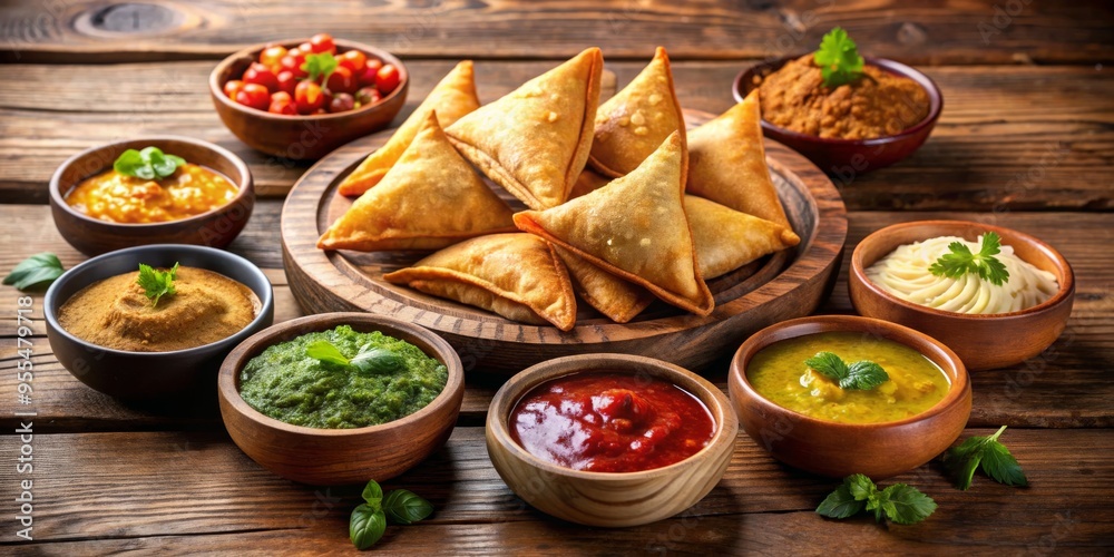 Golden Fried Samosas with Dips, Samosa , Indian , Appetizer , Snacks Golden Fried Samosas with Dips, Samosa , Indian , Appetizer , Snacks