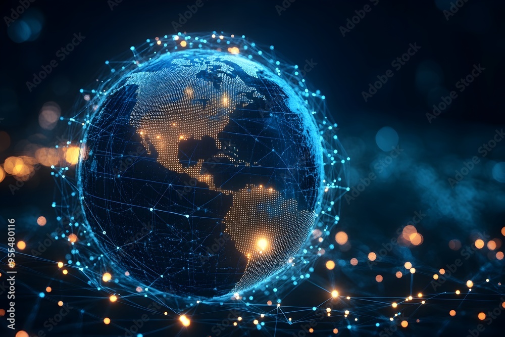 Obraz premium Glowing Digital Globe Representing Global Network and Cyber Connectivity