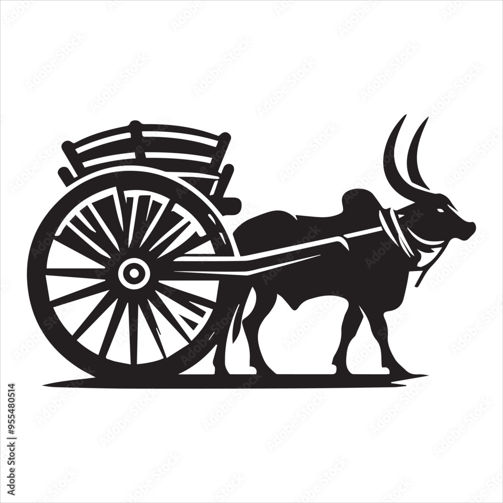 Fototapeta premium bullock cart wheel silhouette vector With White Background