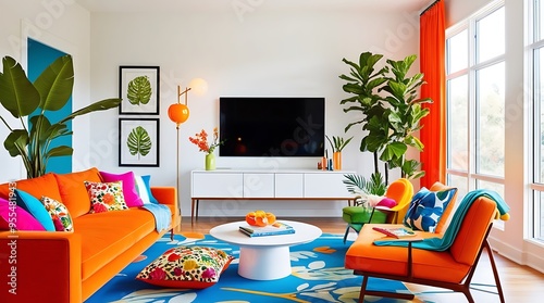 Vibrant Living Room with a Pop of Color