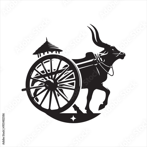 bullock cart wheel silhouette vector With White Background 
