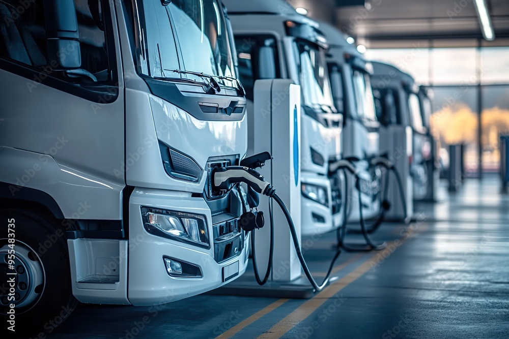 custom made wallpaper toronto digitalElectric trucks at charging stations with cables connected
