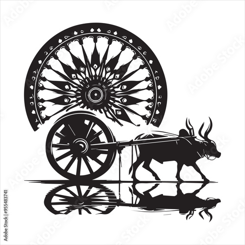 bullock cart wheel silhouette vector With White Background 