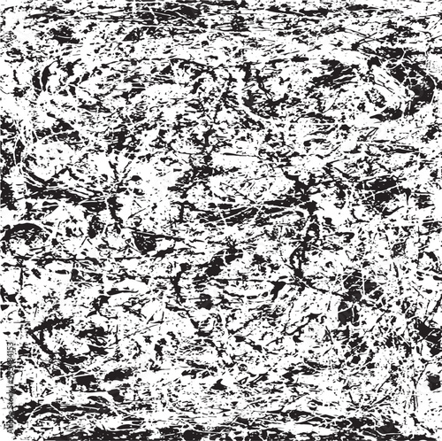 Monochrome texture composed of irregular graphic elements. Distressed uneven grunge background. Abstract vector illustration. Overlay for interesting effect and depth. Isolated on white background.