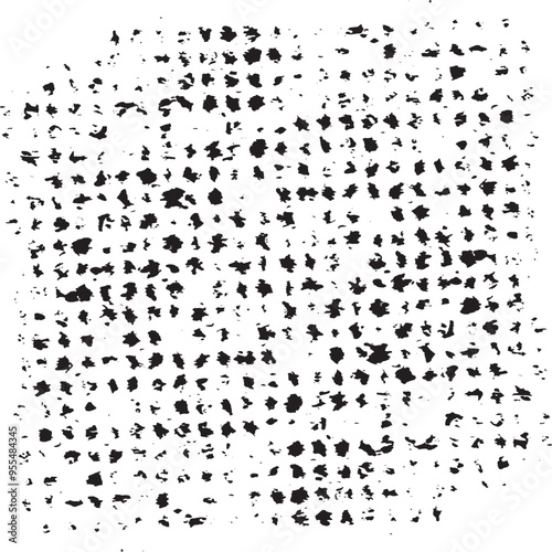 Monochrome texture composed of irregular graphic elements. Distressed uneven grunge background. Abstract vector illustration. Overlay for interesting effect and depth. Isolated on white background.