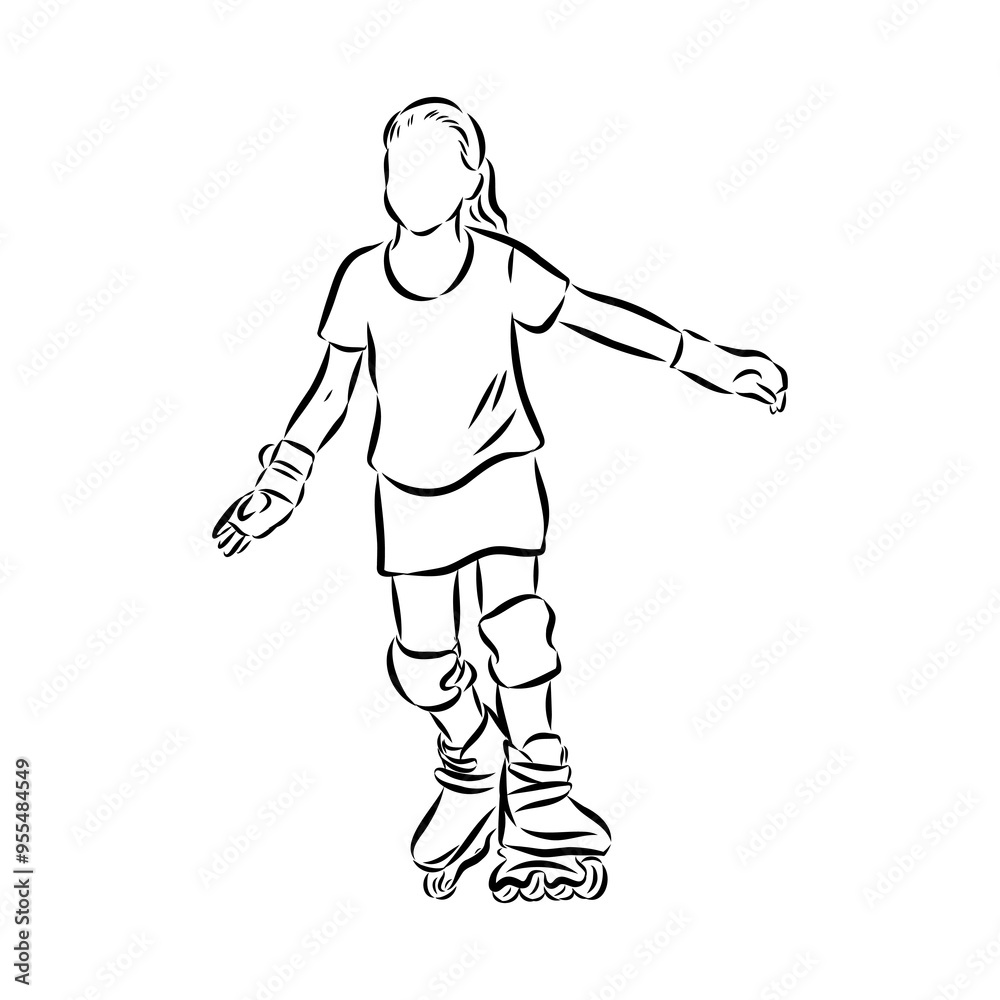 Fototapeta premium skate in line roller skater young sports recreation vector illustration
