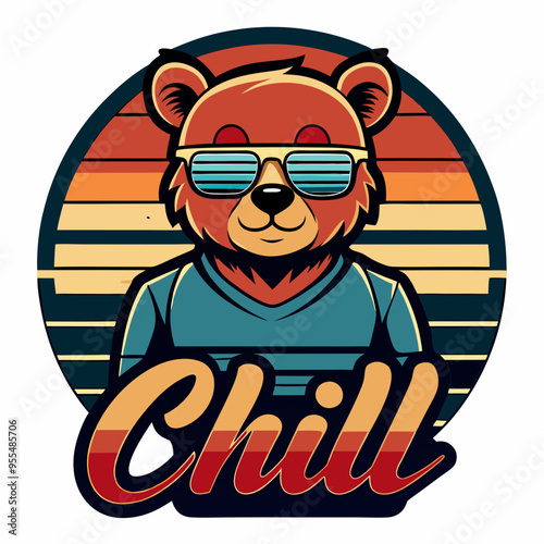  Vintage Sunset Bear Chill T-Shirt Design 