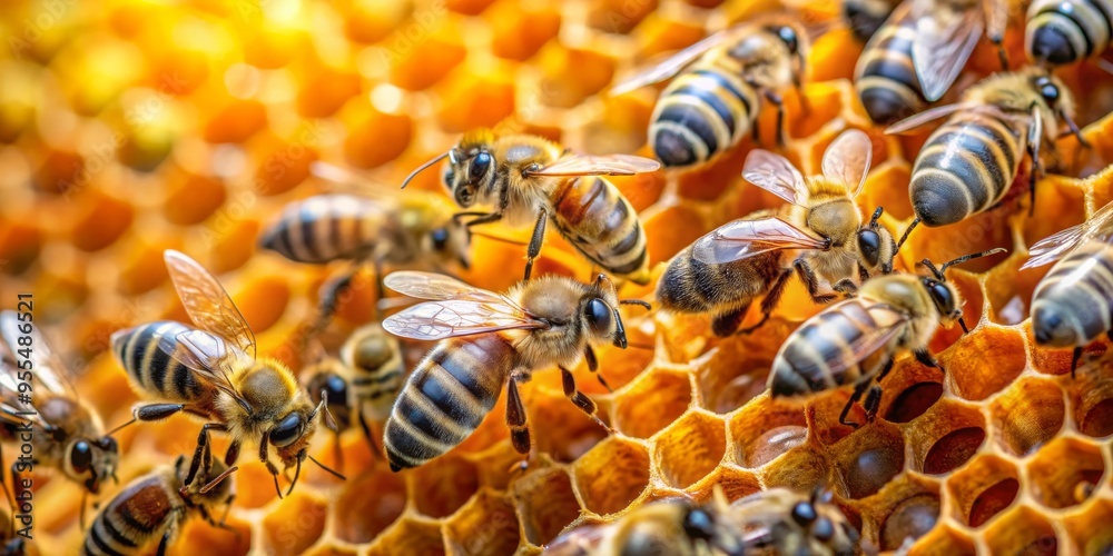 Honeycomb Symphony Close-up of Busy Bees on Golden Wax, bee , honeycomb , nature , insect Honeycomb Symphony Close-up of Busy Bees on Golden Wax, bee , honeycomb , nature , insect