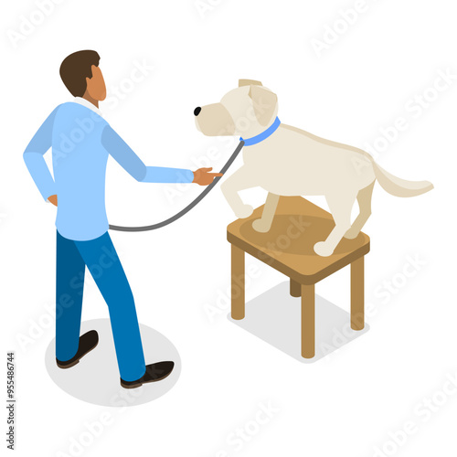 3D Isometric Flat Vector Set of Dog Training Scenes, Teaching Dogs Tricks. Item 1