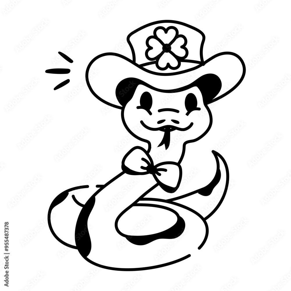 Obraz premium Snake with st patrick hat, doodle icon 