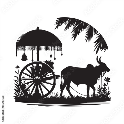 bullock cart wheel silhouette vector With White Background 
