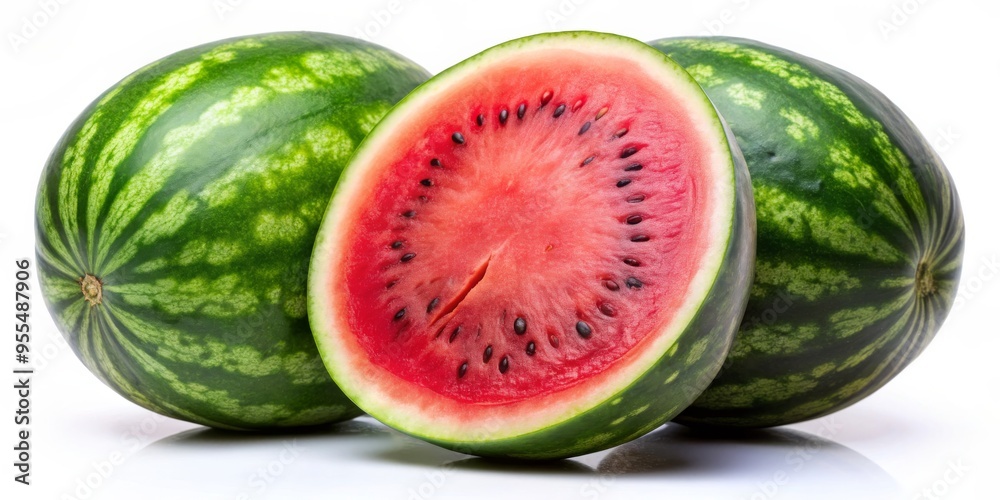 Juicy Watermelon Slices with Ripe Green Rind, Still Life Photography, Closeup, Summer Fruit, Watermelon, Freshness, Food Juicy Watermelon Slices with Ripe Green Rind, Still Life Photography, Closeup, Summer Fruit, Watermelon, Freshness, Food