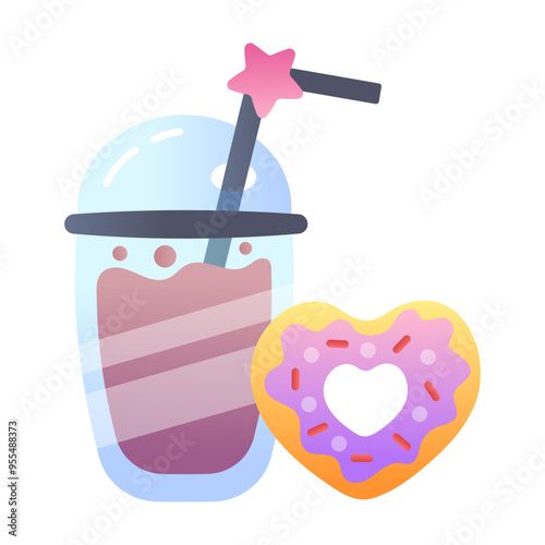 A flat style icon of refreshment drink and cookie 