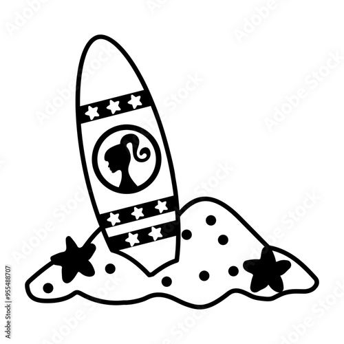An icon of surfboard in glyph style 