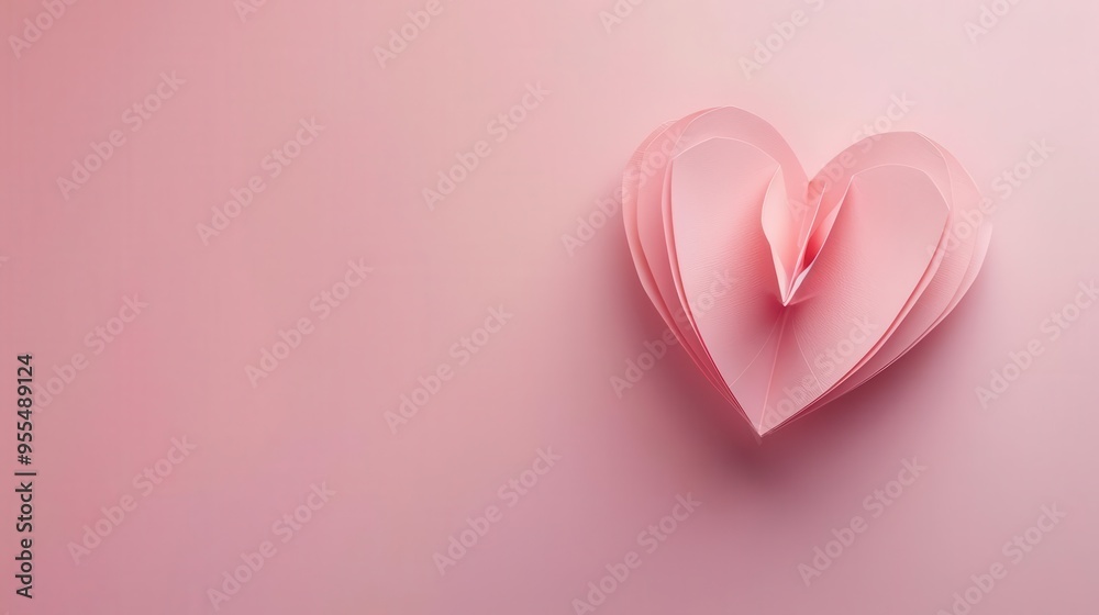delicate paper heart on soft pink background minimalist valentines day or love concept