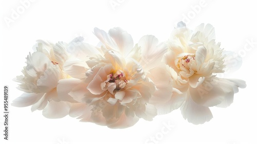 Fototapeta Naklejka Na Ścianę i Meble -  delicate peony blossoms in full bloom isolated on pure white soft petals and intricate details showcased in highkey botanical photography emphasizing natural beauty