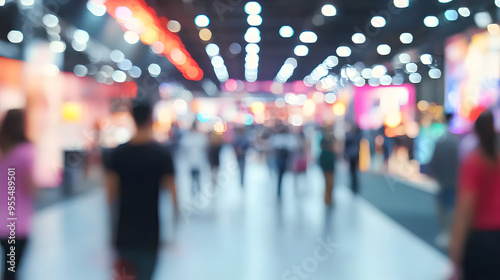 Abstract background blurred many people in the exhibition expo event or trade fair