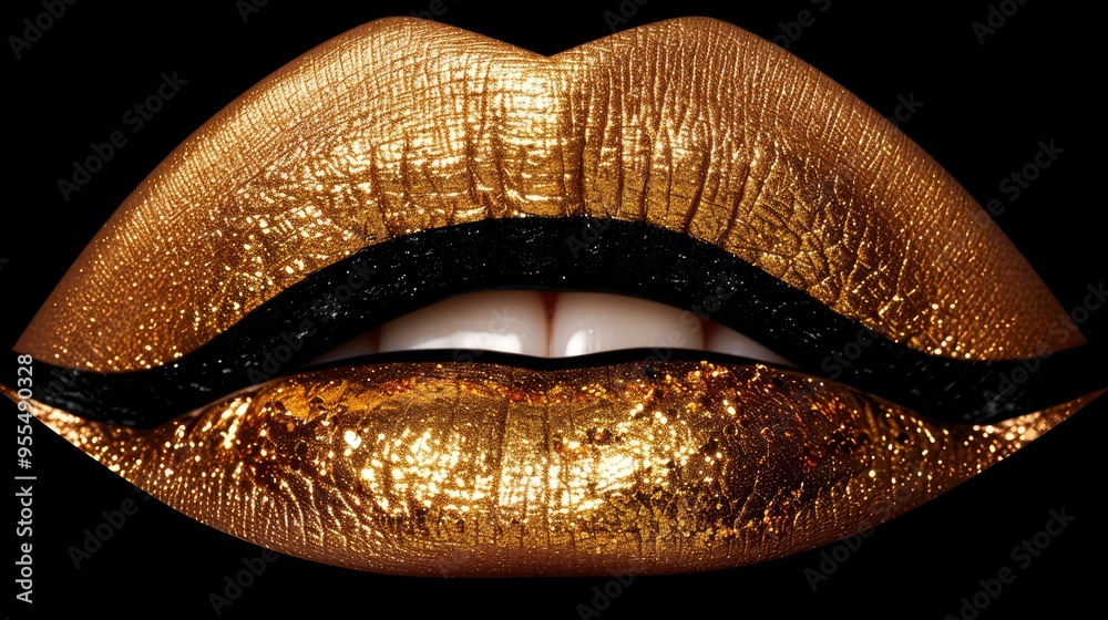Closeup of Golden Lips with Black Liner Closeup of Golden Lips with Black Liner