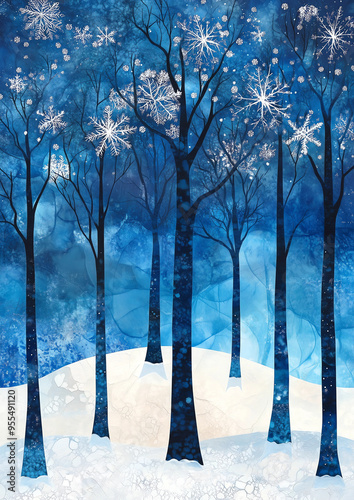 Abstract winter themed background in cold colors with copy space, snowy landscape background