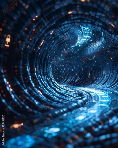 Wallpaper Mural An abstract image featuring a digital vortex made of swirling blue lines and tiny padlock icons Torontodigital.ca