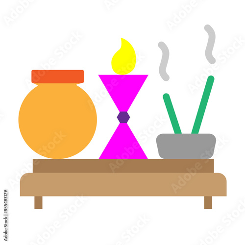 Puja Room Vector Flat Icon Design