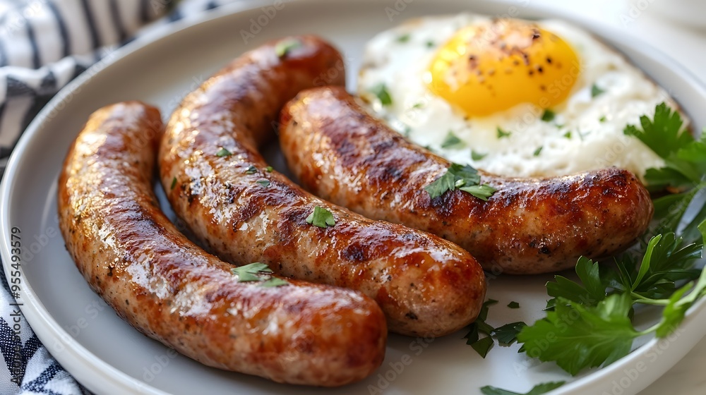 Delicious Whole30 Breakfast Sausages Served with Fried Eggs on a Rustic Plate Delicious Whole30 Breakfast Sausages Served with Fried Eggs on a Rustic Plate