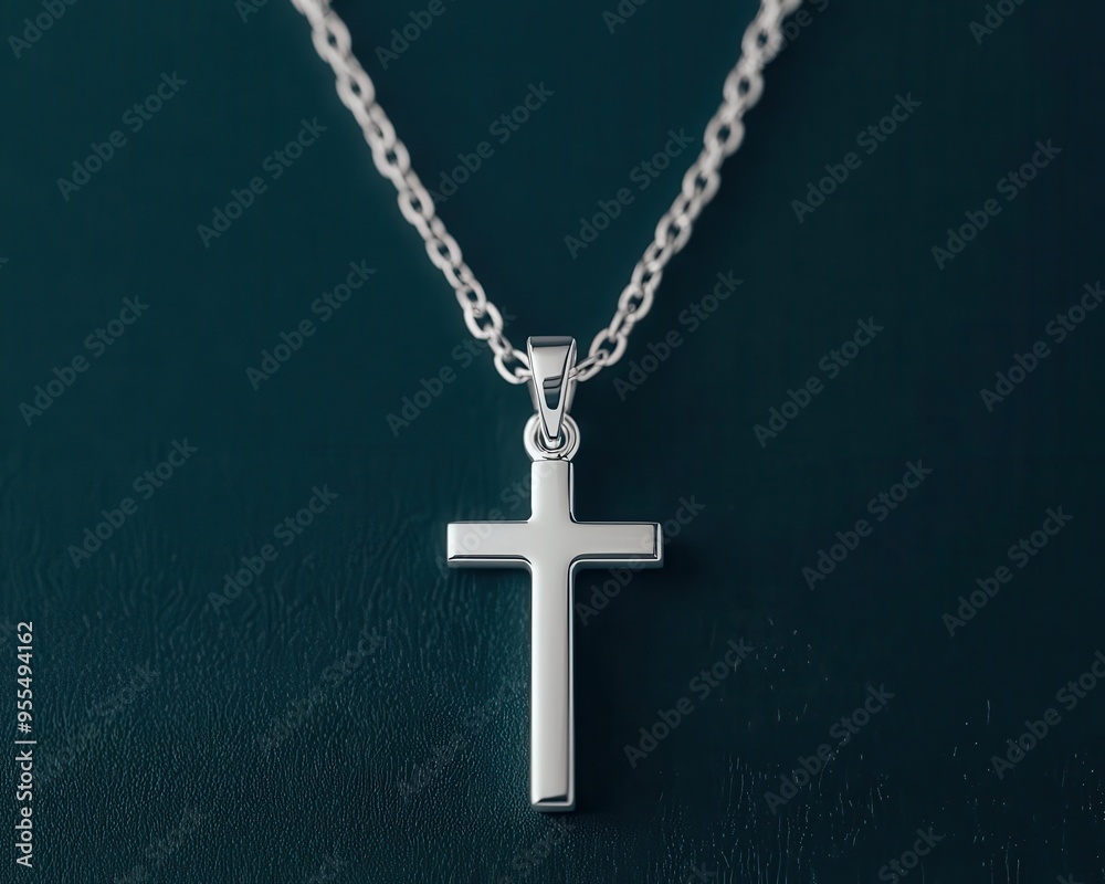 A minimalist necklace with a small, simple cross pendant, photorealistic, high contrast, soft shadows A minimalist necklace with a small, simple cross pendant, photorealistic, high contrast, soft shadows