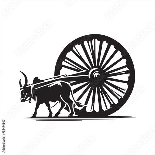 bullock cart wheel silhouette vector With White Background 