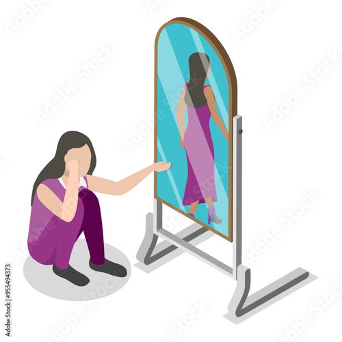 3D Isometric Flat Vector Illustration of Inner Conflict, Self-harm and Self-punishment. Item 3